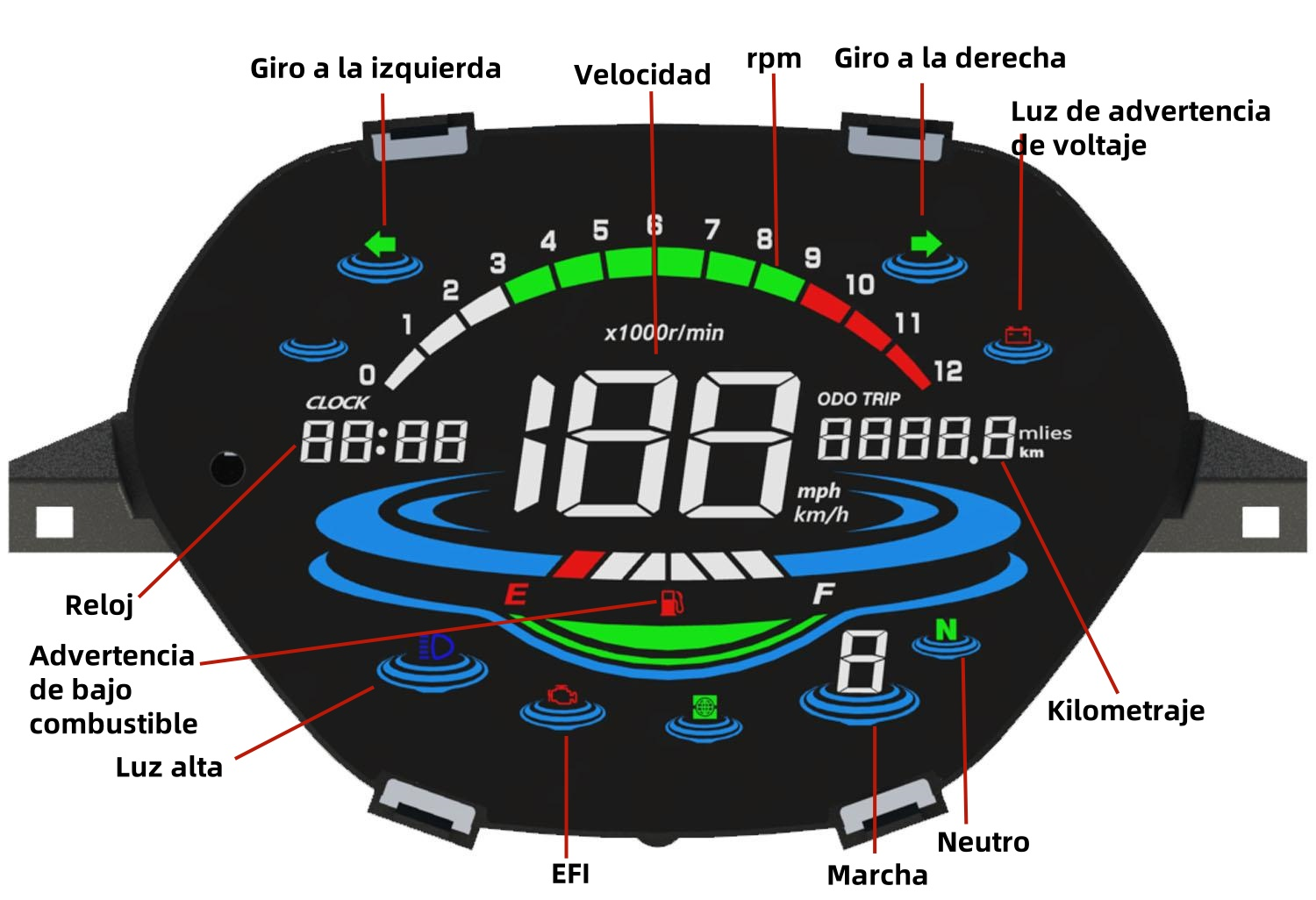 Painel digital de moto velocímetro tacômetro para (Honda Wave Alpha 100, Honda EX5 Classe 1 / CX / DX, Wave CX Alpha ano, Wave110 DX, Shineray Phoenix 50, AKT 110)