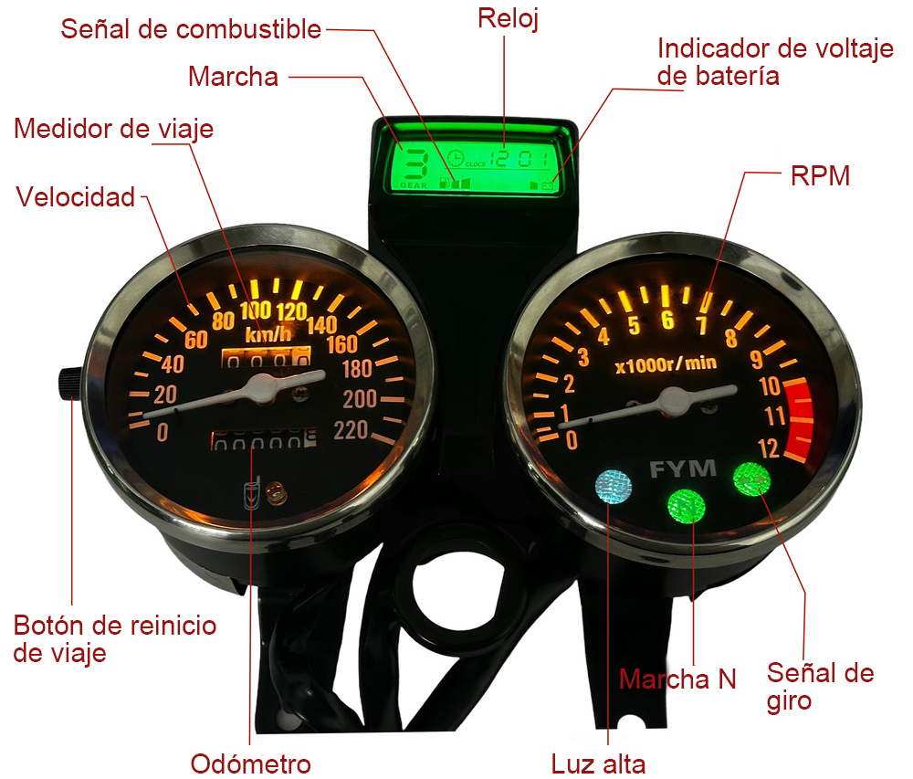 painel digital para moto velocímetro tacômetro para (Suzuki GN 125, Suzuki Intruder 125 ED, Suzuki GN125 Cafe Racer, CG125, Cruiser 200, Lifan LF125)