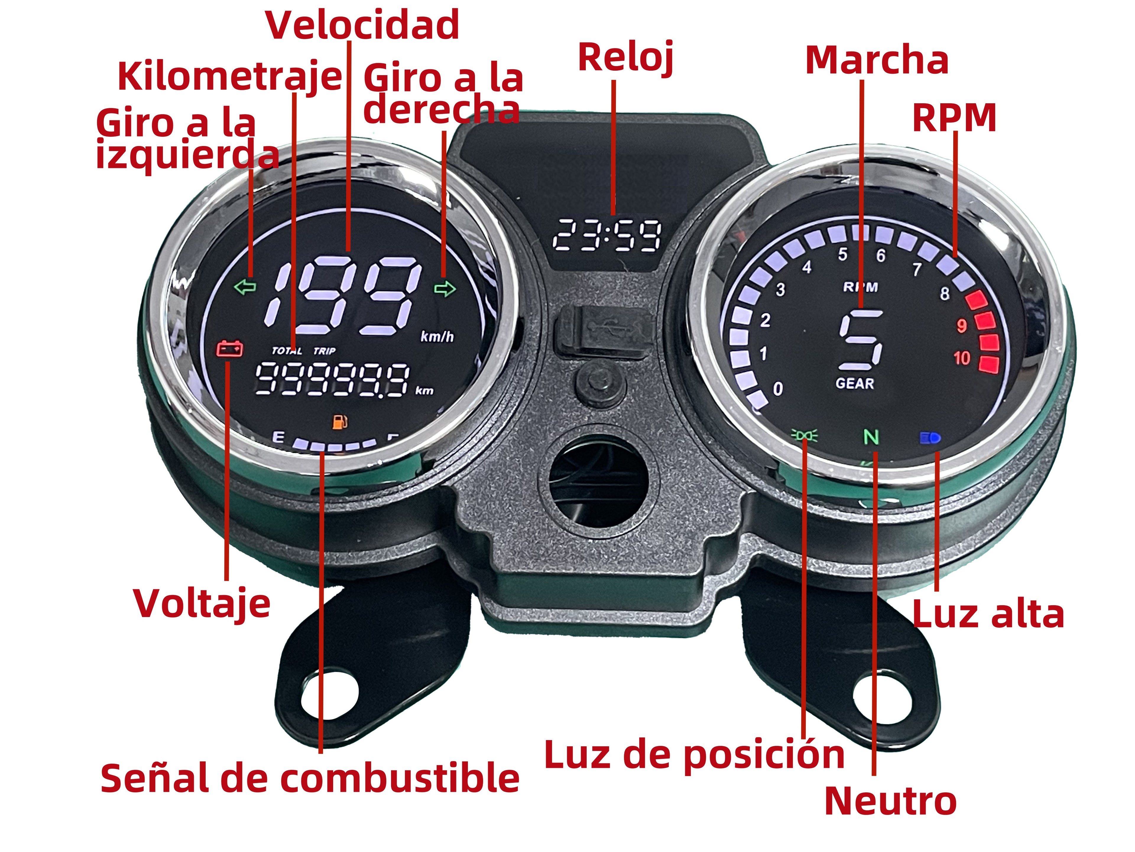 Painel digital para moto velocímetro tacômetro para (GN125, CM125, Italika Dt 125, Italika Ft 150, Suzuki GN 125, Italika Rc200, Ek Express 2024, Super Gato 150, CG 250, NOVO TAURO 200cc, VENTO Ryder 150, Kenton GL 200)