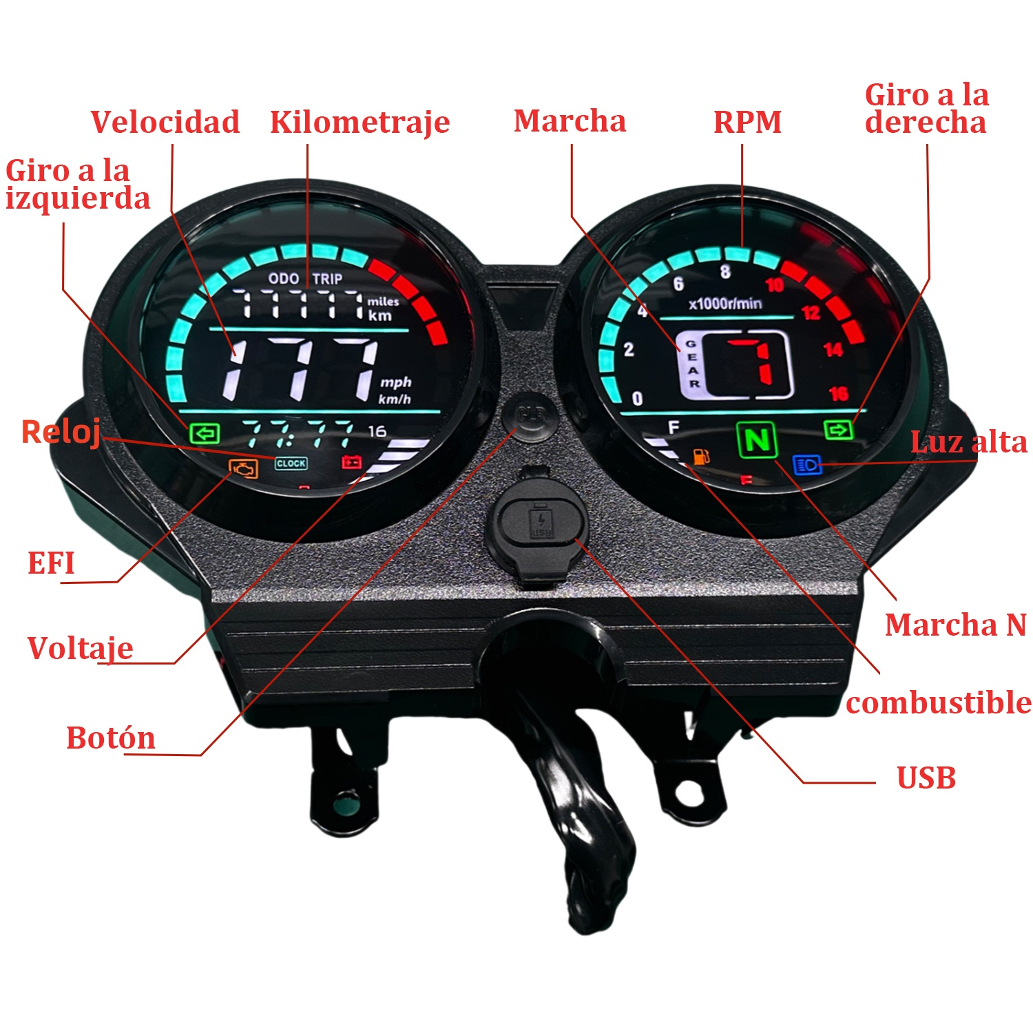 Painel digital para moto, velocímetro, tacômetro para (Honda CG 125 deluxe, Honda CG 125 DLX, Italika Forza 150 FT150 Gts, Haojue Xpress 125, MOTOTAXI 150, Land Roys RICO LR 150-28, Zongshen ZS-150, Zongshen Chambera 150, Zongshen RX150, Haojin 200)