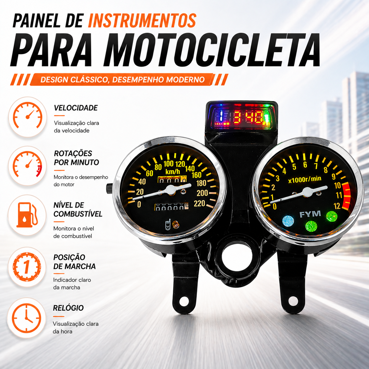 Painel digital para moto velocímetro tacômetro para (Suzuki GN 125, Suzuki Intruder 125 ED, Suzuki GN125 Cafe Racer, Cruiser 200, CG125)