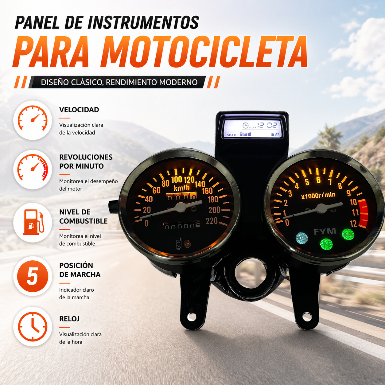 painel digital para moto velocímetro tacômetro para (Suzuki GN 125, Suzuki Intruder 125 ED, Suzuki GN125 Cafe Racer, CG125, Cruiser 200, Lifan LF125)