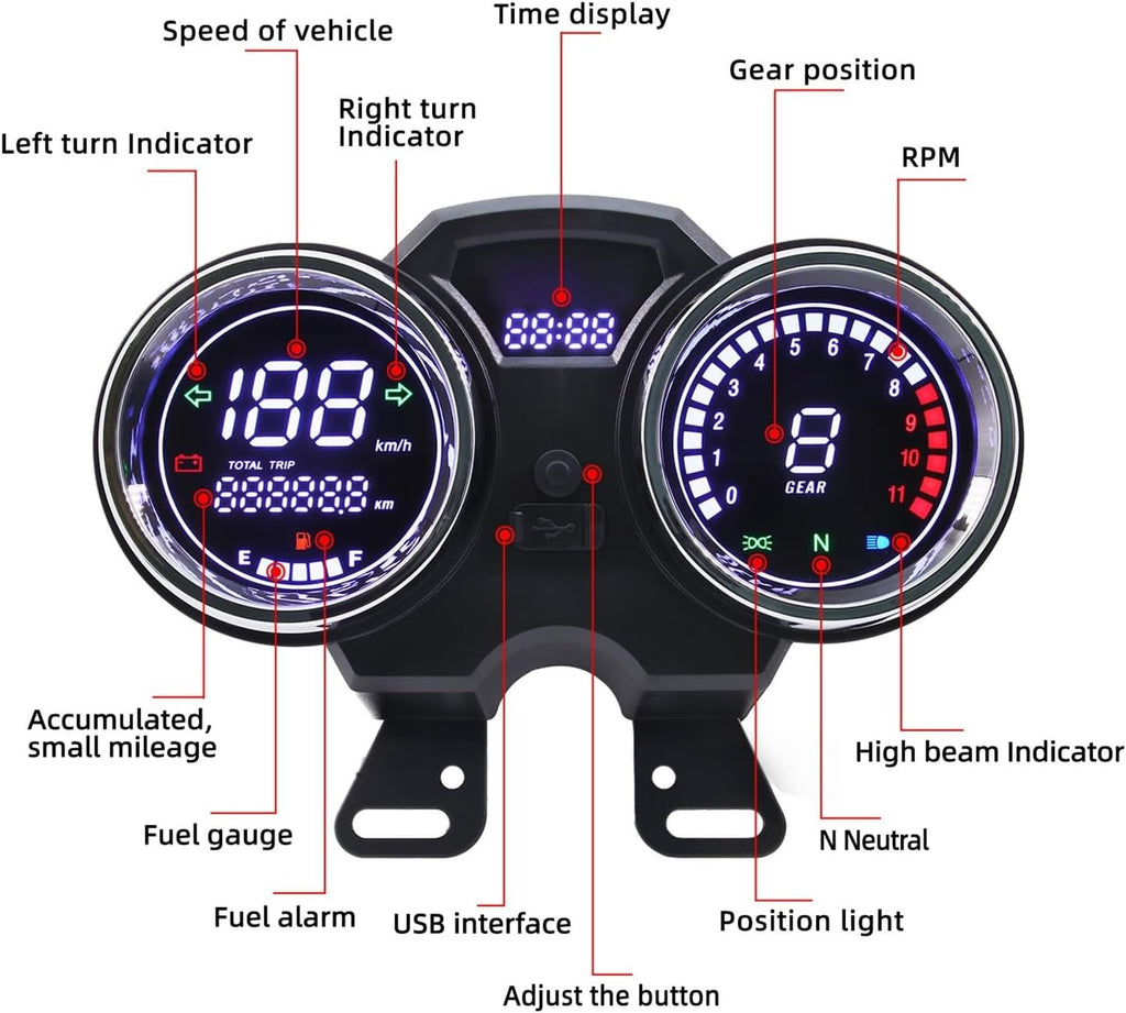 Painel digital universal para moto velocímetro tacômetro para (RC200 GN125F Suzuki GN125 GN150 GN 125 EN125 GSX125 QS125 Yes125)