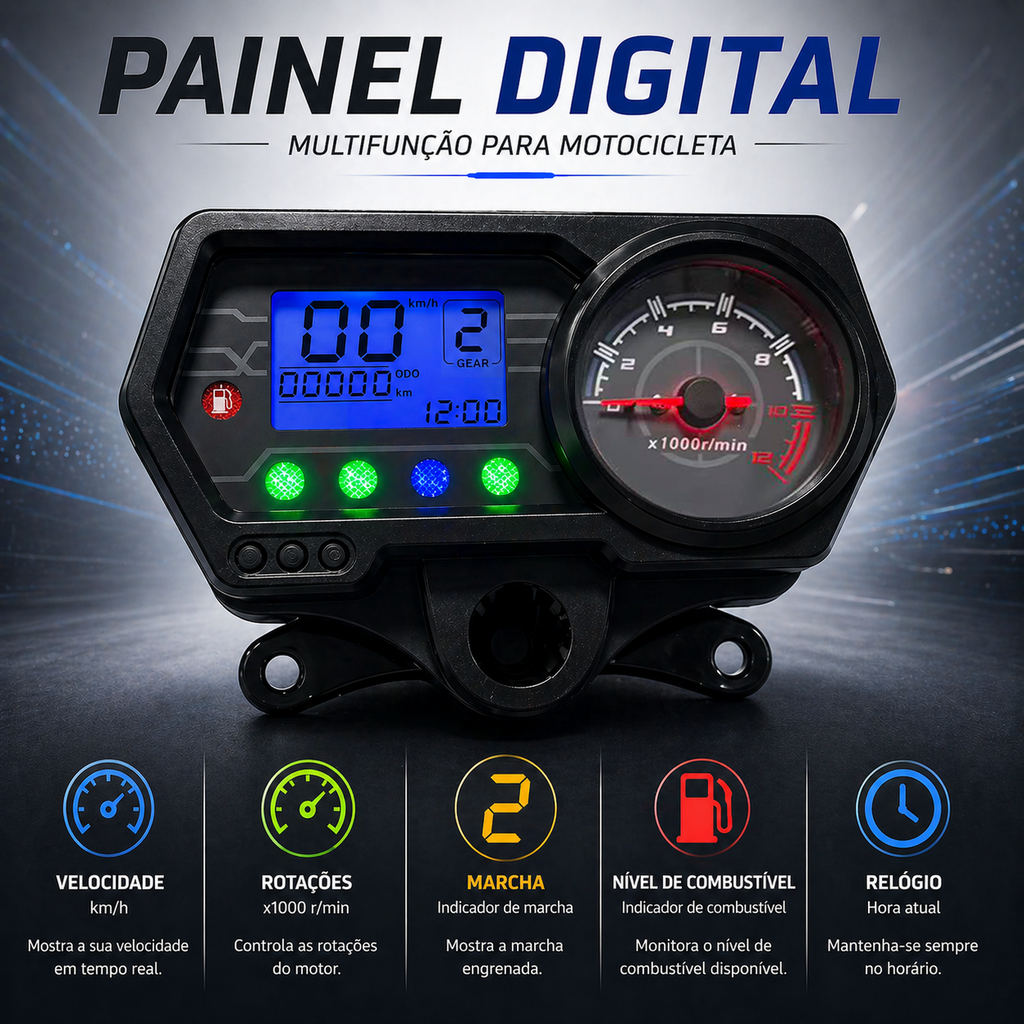 Painel digital para motocicleta (velocímetro e tacômetro) para Honda CG125, Honda TMX125, RUSI Macho Tc 125/150, Skygo 125, Bera SBR150, AVA150