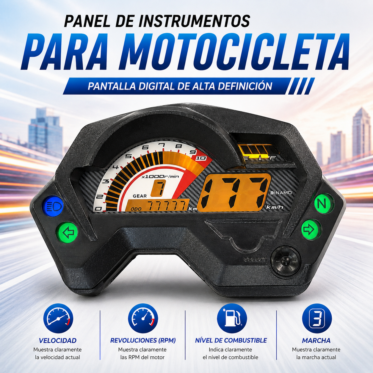 Painel digital para moto com velocímetro e tacômetro para (Yamaha FZ16, FZV1, Scooter Tryker Trike Gas 200cc, Romet RXC 125, Yamaha Fazer 150)