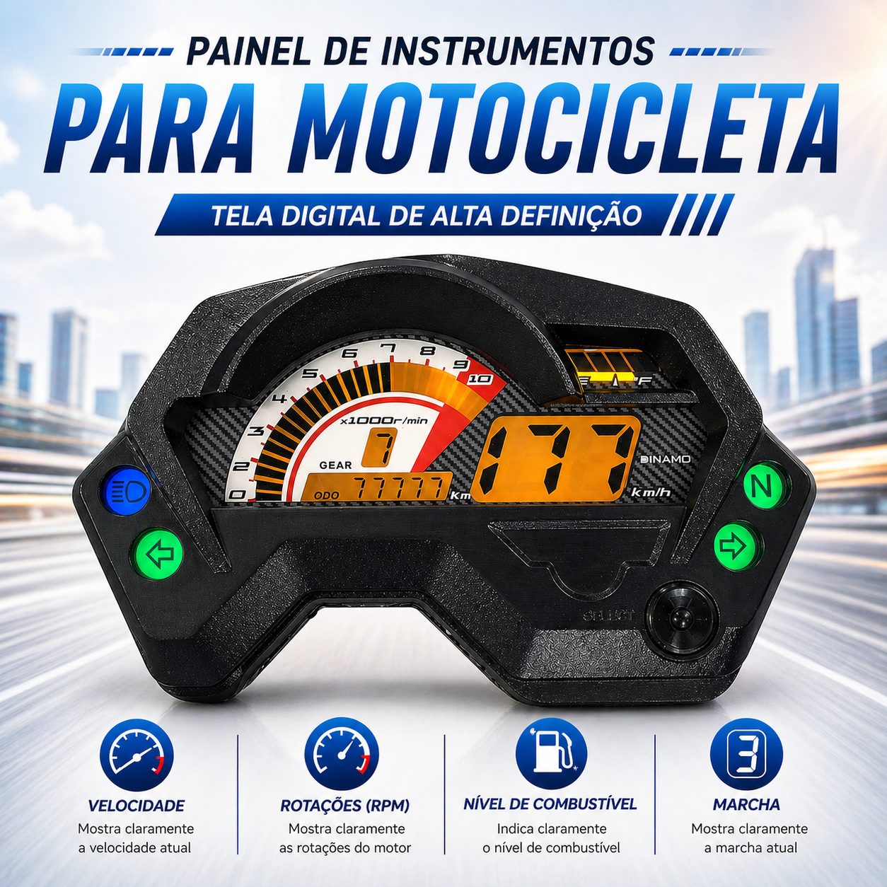 Painel digital para moto com velocímetro e tacômetro para (Yamaha FZ16, FZV1, Scooter Tryker Trike Gas 200cc, Romet RXC 125, Yamaha Fazer 150)