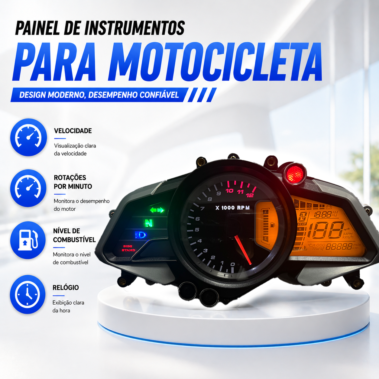 Painel digital para moto velocímetro tacômetro para (Bajaj Pulsar 200NS, Bajaj Pulsar 125NS, Bajaj Pulsar 160NS, Kawasaki Rouser NS160 Fi, Kawasaki Rouser NS150, Kawasaki Rouser RS200)