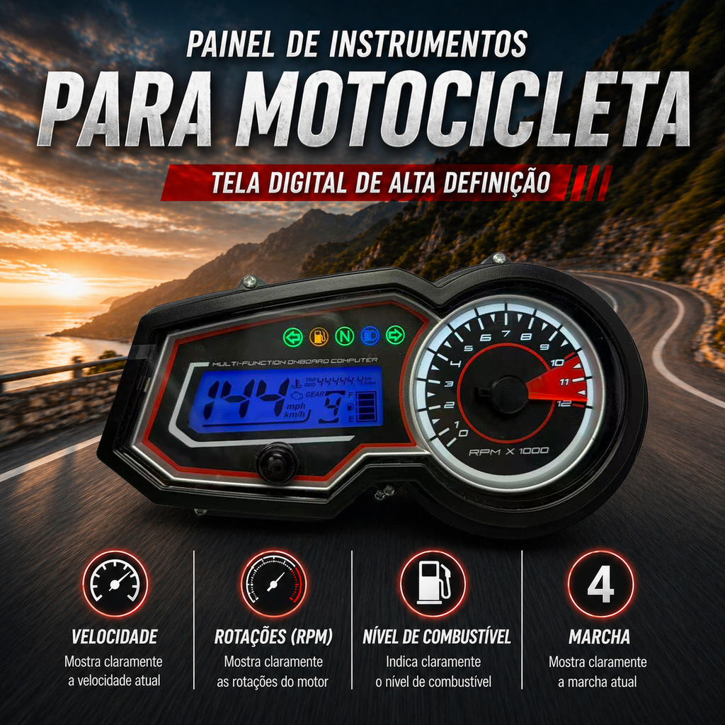 Painel digital para moto velocímetro tacômetro para (Vento Lithium 190 cc, Lithium 150, Hornet GT 200, Mondial 180 Z ONE S 2014-2019, Lexmoto zsx 125cc, Wanxin Rebel 200 2022, Ryuka RK200, FREEDOM F51, Painel NEXUS 150CG, Akt Ttr 180)