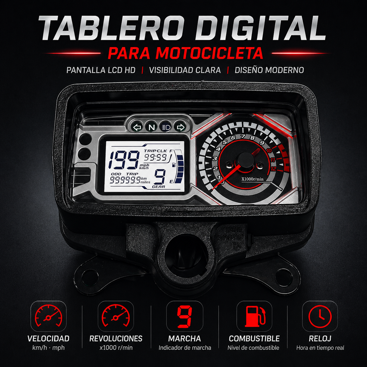 Painel digital de moto velocímetro tacômetro para (Honda CG125, Honda TMX125, RUSI Macho Tc 125/150, Skygo Prince 125, Italika Ex125 Forza 125 Ft125)