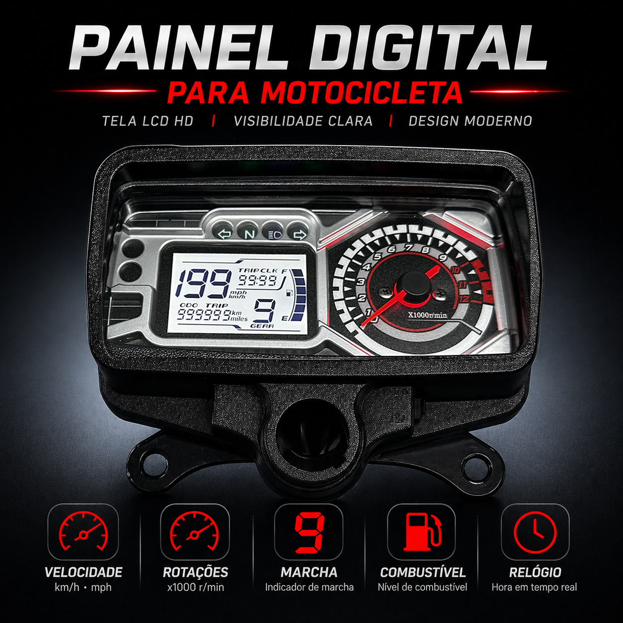 Painel digital de moto velocímetro tacômetro para (Honda CG125, Honda TMX125, RUSI Macho Tc 125/150, Skygo Prince 125, Italika Ex125 Forza 125 Ft125)