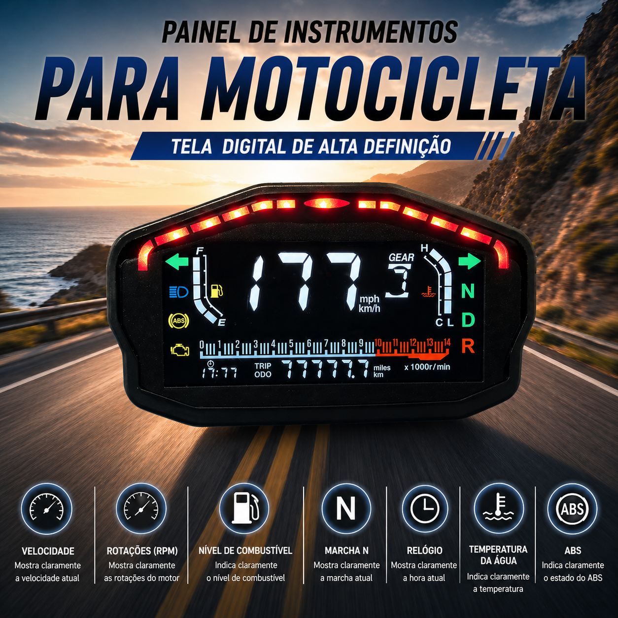 Painel digital universal para motos (velocímetro, tacômetro) para (Ducati, Kawasaki, Yamaha, Bera BR150, TX200, Arsen 150, Skygo 150, Honda CG125/150, Titan, CGL, XR, UM, Empire Keeway)
