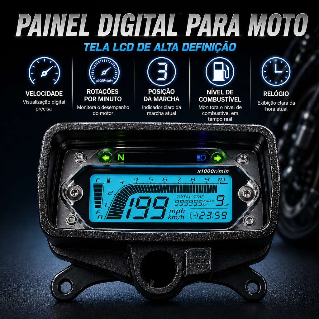 Painel digital para moto velocímetro tacômetro para (CG125 (Honda CG125, Honda TMX125, RUSI Macho Tc 125/150, Skygo Prince 125), Velocímetro Italika Ex125 Forza 125 Ft125)
