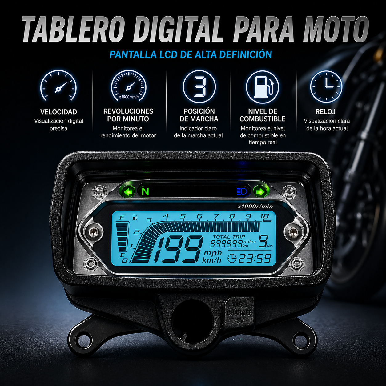 Painel digital para moto velocímetro tacômetro para (CG125 (Honda CG125, Honda TMX125, RUSI Macho Tc 125/150, Skygo Prince 125), Velocímetro Italika Ex125 Forza 125 Ft125)