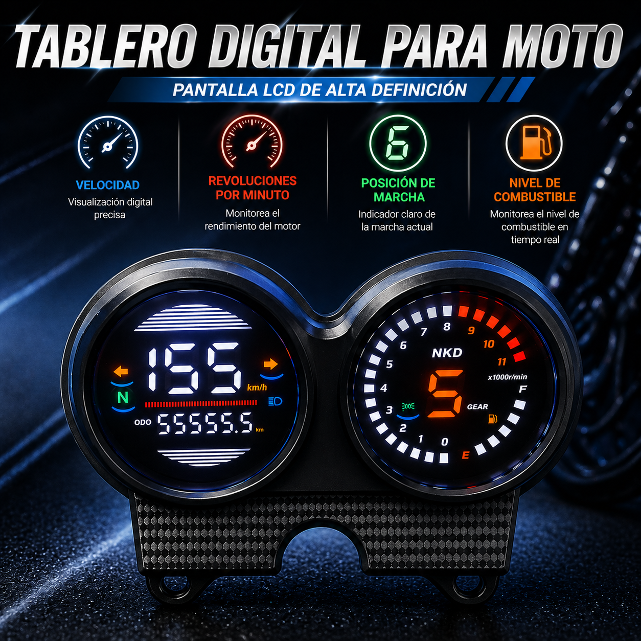 Painel digital para motocicleta velocímetro tacômetro para (AKT NKD 125 150 EX75, Honda TIGER 2000, Italika Ft150 Gts, Kasinski Seta 125 e 150, Victory Bomber 125, Shineray Worker 125)