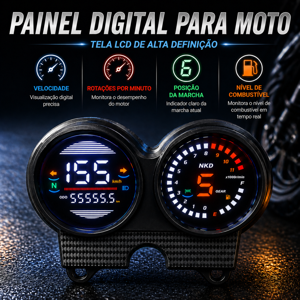 Painel digital para motocicleta velocímetro tacômetro para (AKT NKD 125 150 EX75, Honda TIGER 2000, Italika Ft150 Gts, Kasinski Seta 125 e 150, Victory Bomber 125, Shineray Worker 125)