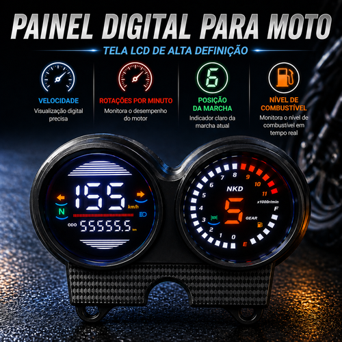 Painel digital para motocicleta velocímetro tacômetro para (AKT NKD 125 150 EX75, Honda TIGER 2000, Italika Ft150 Gts, Kasinski Seta 125 e 150, Victory Bomber 125, Shineray Worker 125)