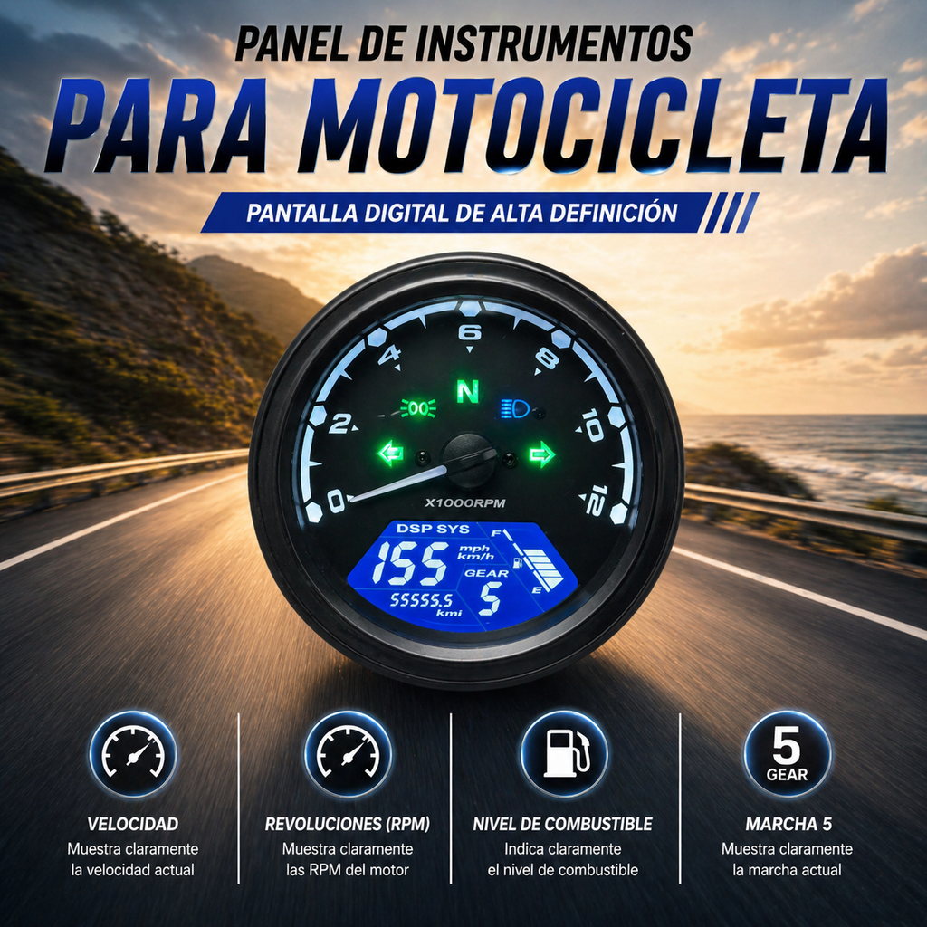 universal digital tablero para moto velocimetro tacometro for (baboon，newtek，bobber) cafe racercafe racer（BMW K100 Cafe Racer、keeway cafe racer 152、etc FZS600 Fazer Keeway Superlight 150 Negro Moto、chopper dinamo Yamaha FZ150i、Yamaha RS100、Honda CL500）
