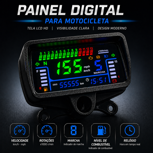 Painel digital para motocicleta Velocímetro Tacômetro para (Honda CG125, Honda TMX125, Rusi Macho Tc 125/150, Skygo Prince 125) Honda TMX125 Alpha, Velocímetro Italika Ex125 Forza 125 Ft125)