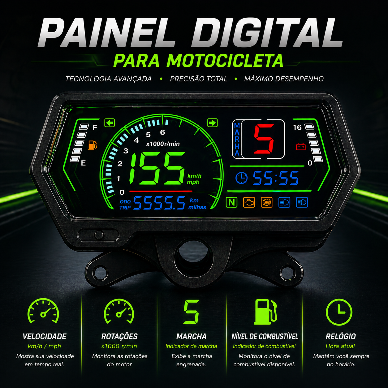Painel digital para moto velocímetro tacômetro para (CG125 (Honda CG125, Honda TMX125, RUSI Macho Tc 125/150, Skygo 125), HONDA TMX ALPHA 125, escuda EM 200, AVA150, Bera SBR150)