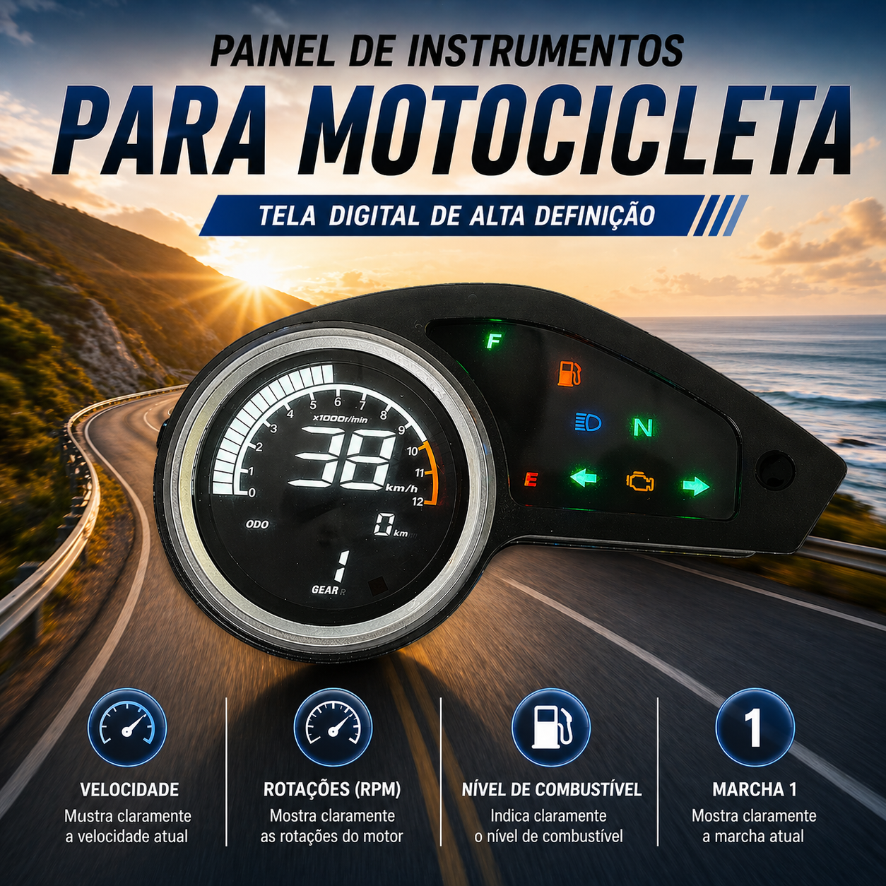 Painel digital universal para moto velocímetro tacômetro para (Honda NXR 150, Italika DM250X, Victory MRX 125, Vento Crossmax 200 Bros, Honda XR 150, Italika DM200, Digital XL, XR, MRX Y, Zanella ZR 200)