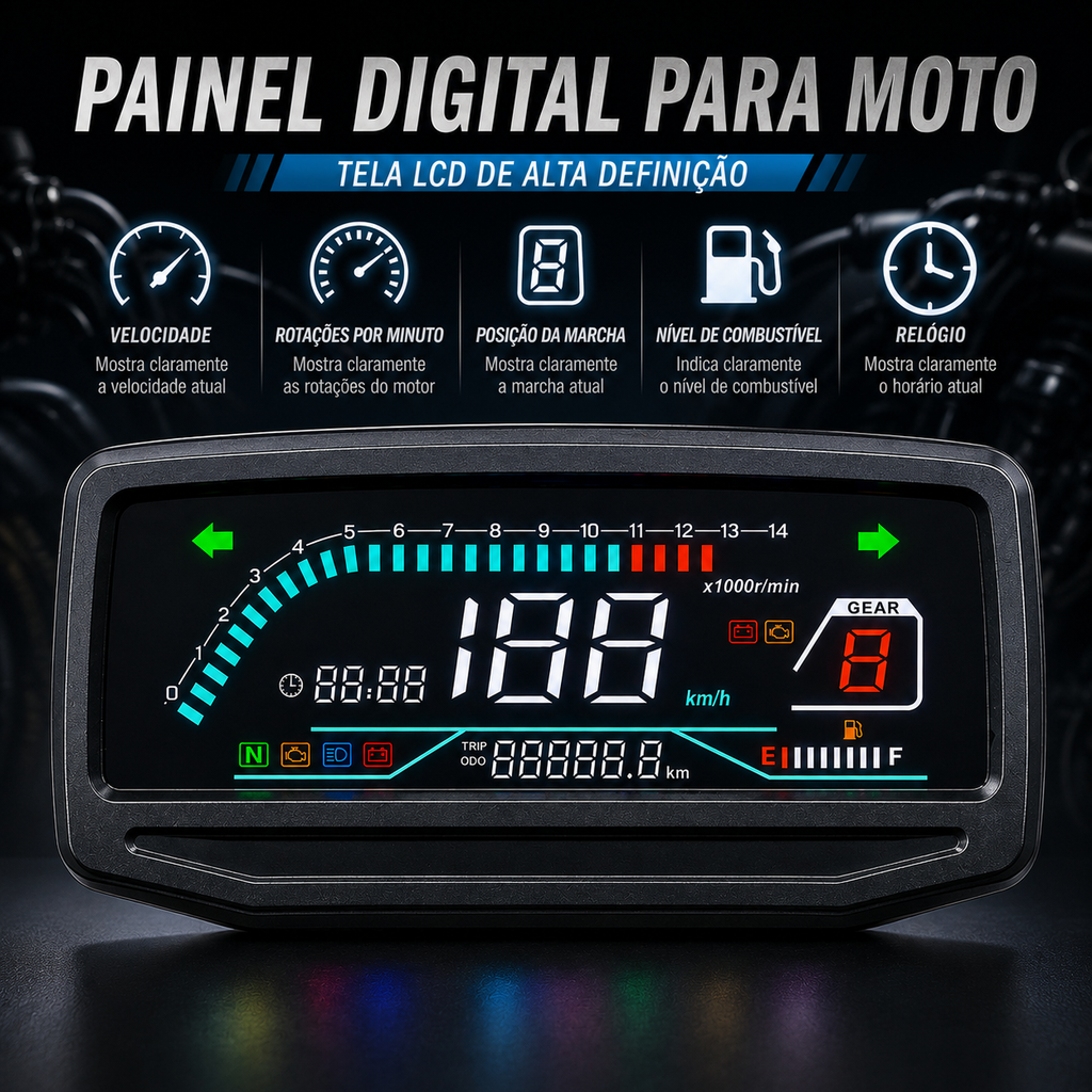 Painel digital para moto com velocímetro e tacômetro para (Wuyang-Honda WY 125, GL PRO125, Keeway Horse 150 150cc, Honda CGL 125, Wanxin WY 150, Honda GL PRO, Honda GL MAX, ZS150-6, Lifan LF150, HONDA NL125, Velorex VX 125S, WX150-A 150)