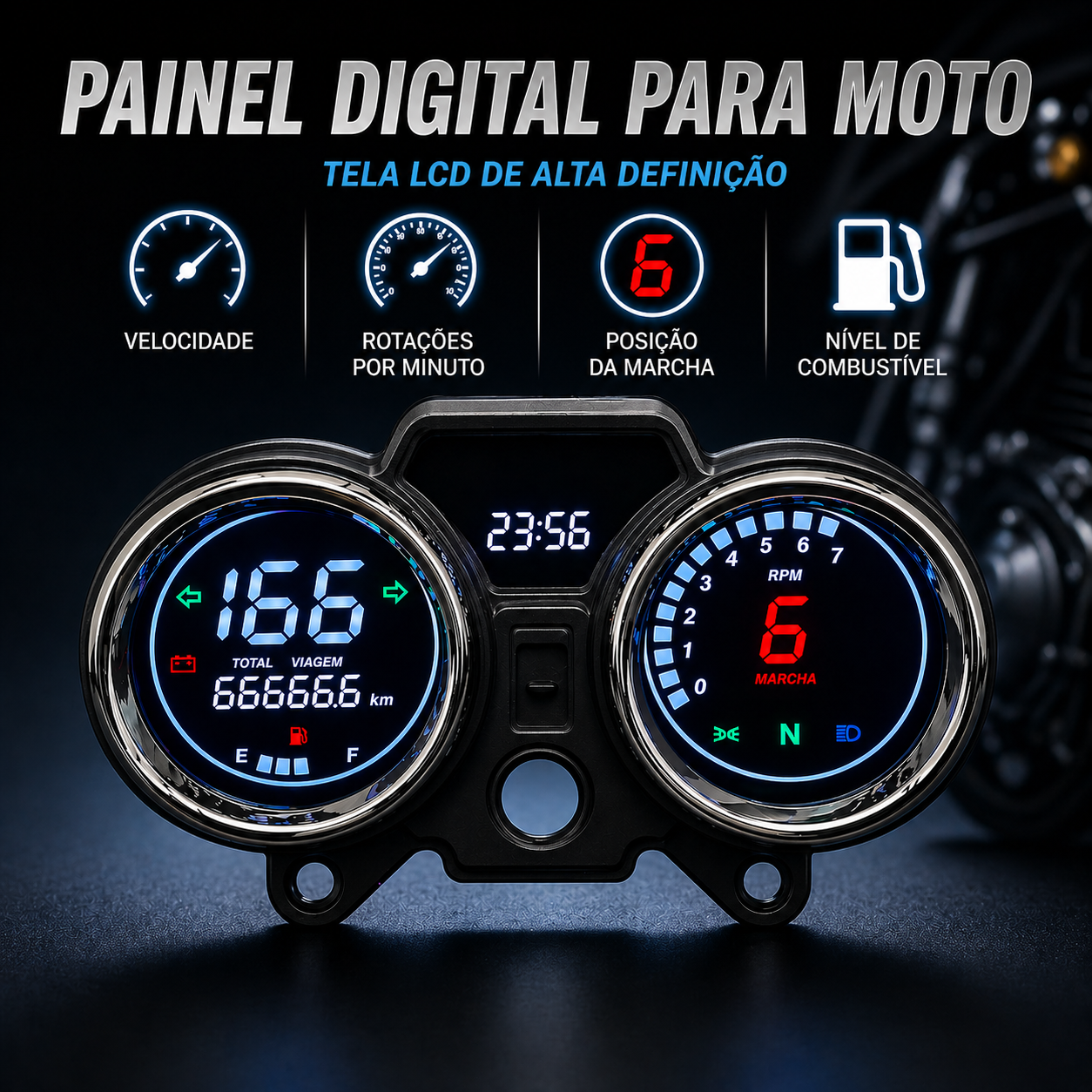 Painel digital para moto velocímetro tacômetro para (GN125, CM125, Italika Dt 125, Italika Ft 150, Suzuki GN 125, Italika Rc200, Ek Express 2024, Super Gato 150, CG 250, NOVO TAURO 200cc, VENTO Ryder 150, Kenton GL 200)