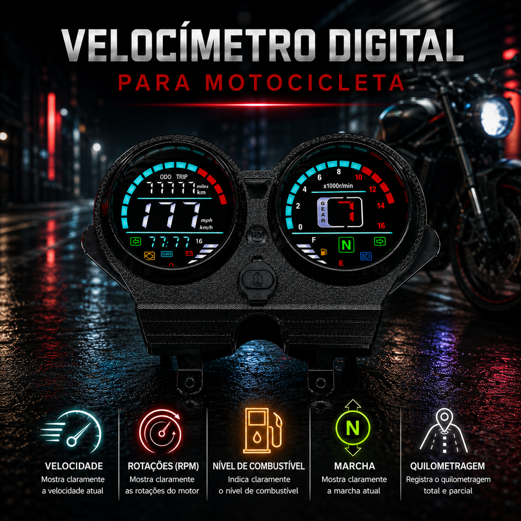 Painel digital para moto, velocímetro, tacômetro para (Honda CG 125 deluxe, Honda CG 125 DLX, Italika Forza 150 FT150 Gts, Haojue Xpress 125, MOTOTAXI 150, Land Roys RICO LR 150-28, Zongshen ZS-150, Zongshen Chambera 150, Zongshen RX150, Haojin 200)