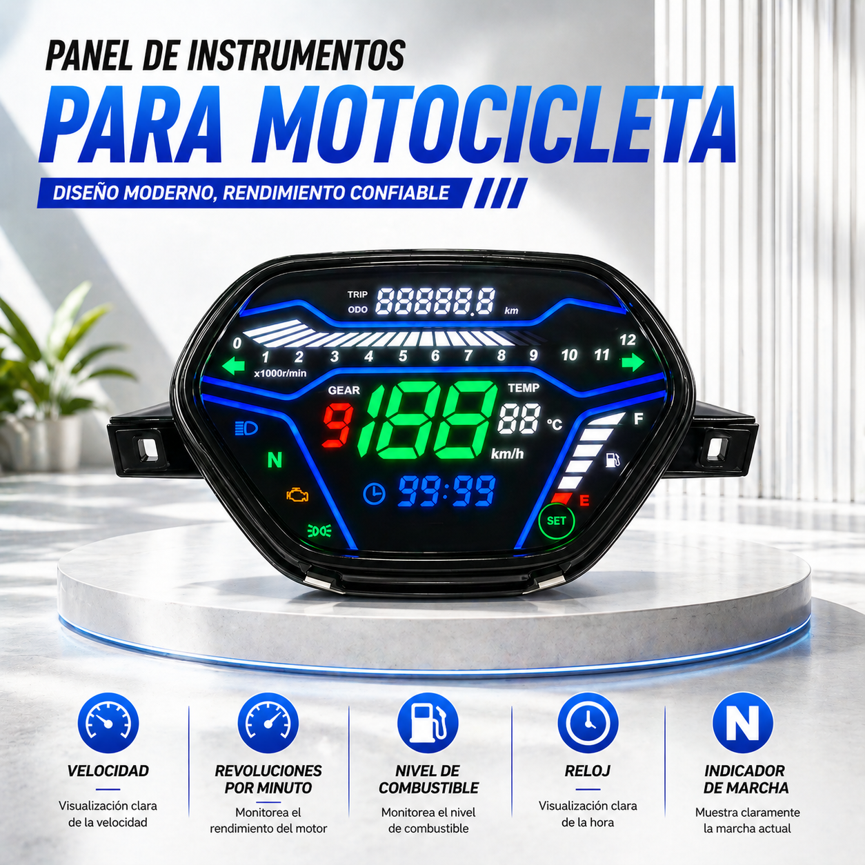 Painel digital de moto velocímetro tacômetro para (Honda Wave Alpha 100, Honda EX5 Class 1 / CX / DX, Wave CX Alpha, Wave110 DX, Italika At110, Shineray Phoenix 50, AKT 110)