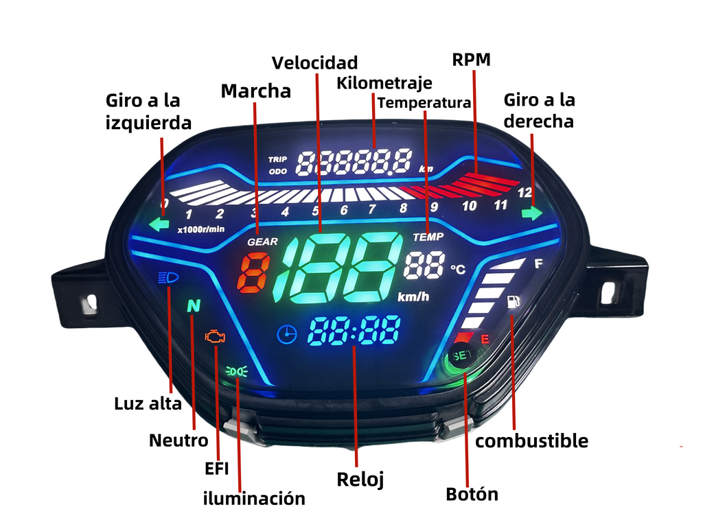 Painel digital de moto velocímetro tacômetro para (Honda Wave Alpha 100, Honda EX5 Class 1 / CX / DX, Wave CX Alpha, Wave110 DX, Italika At110, Shineray Phoenix 50, AKT 110)